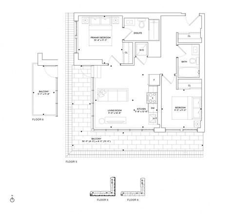 Floor plan for 2 beds, 2 baths, 779 sqft